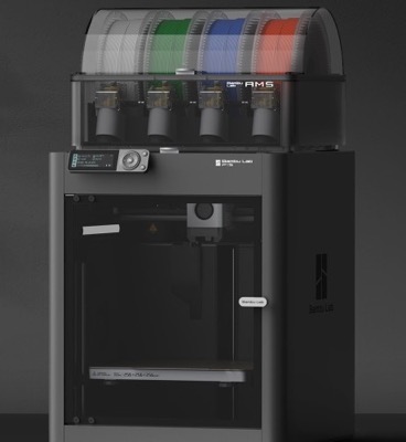 Bambu Lab P1S printer with an AMS unit on top